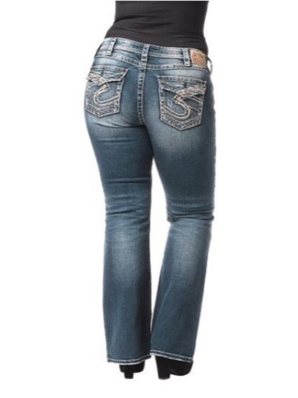 Silver Jeans Distressed Blue Bootcut Jeans Pioneer style Size 14 Length 28